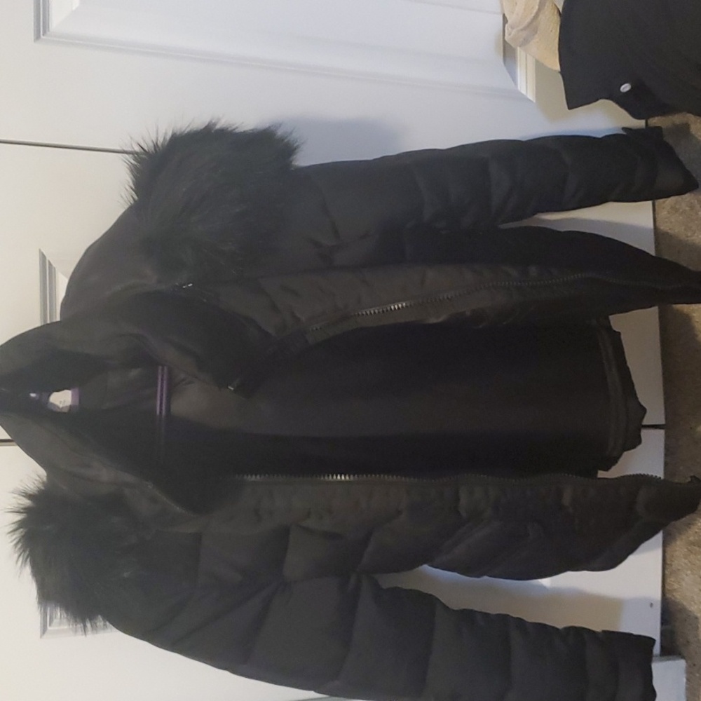 Zara Puffer Jacket Faux Fur Hood Trim